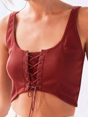 Urban Outfitters Silence + Noise Lace-Up Ribbed Crop Tank